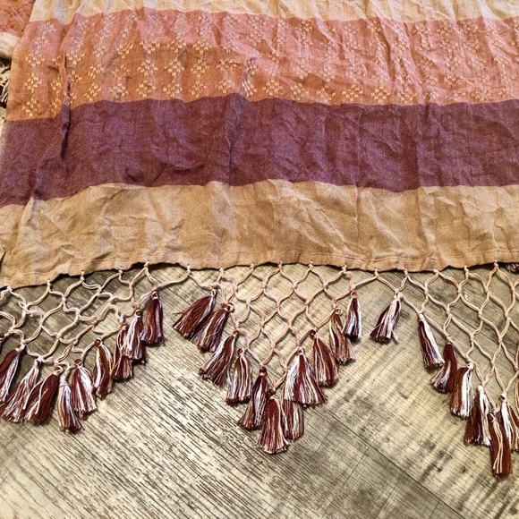 Free People Orange Patterned Lattice Fringe Scarf - Picture 6 of 7